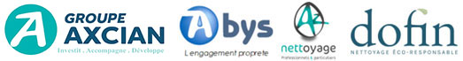 Logo des entreprises du groupe Axcian regroupant Abys, AZ nettoyage et Dofin